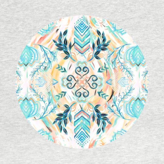 Abstract Painted Boho Pattern in Cyan & Teal by micklyn